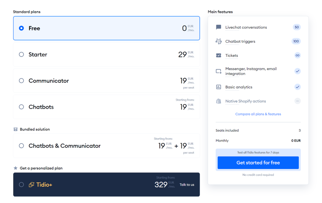 Tidio pricing
