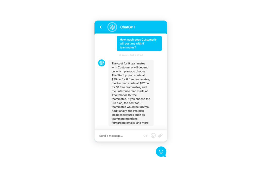 ChatGPT for Customer Service real case with pricing question