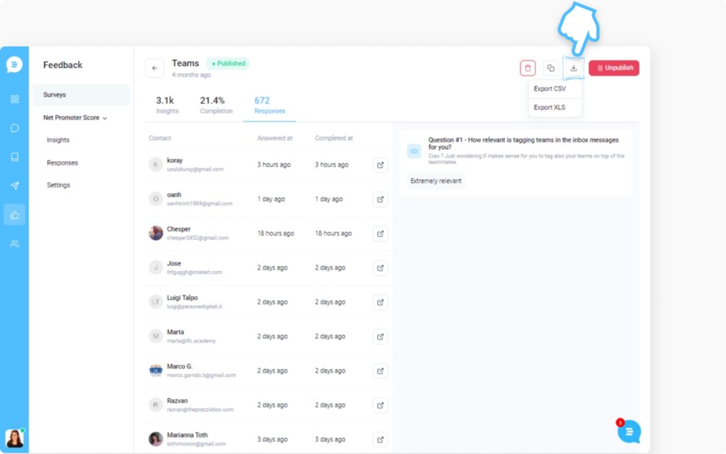 Exporting reports from Customerly