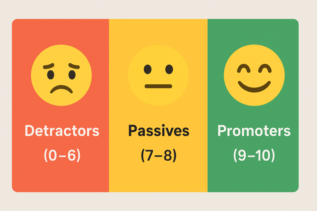 nps emoji representing Detractors, Passives and Promoters