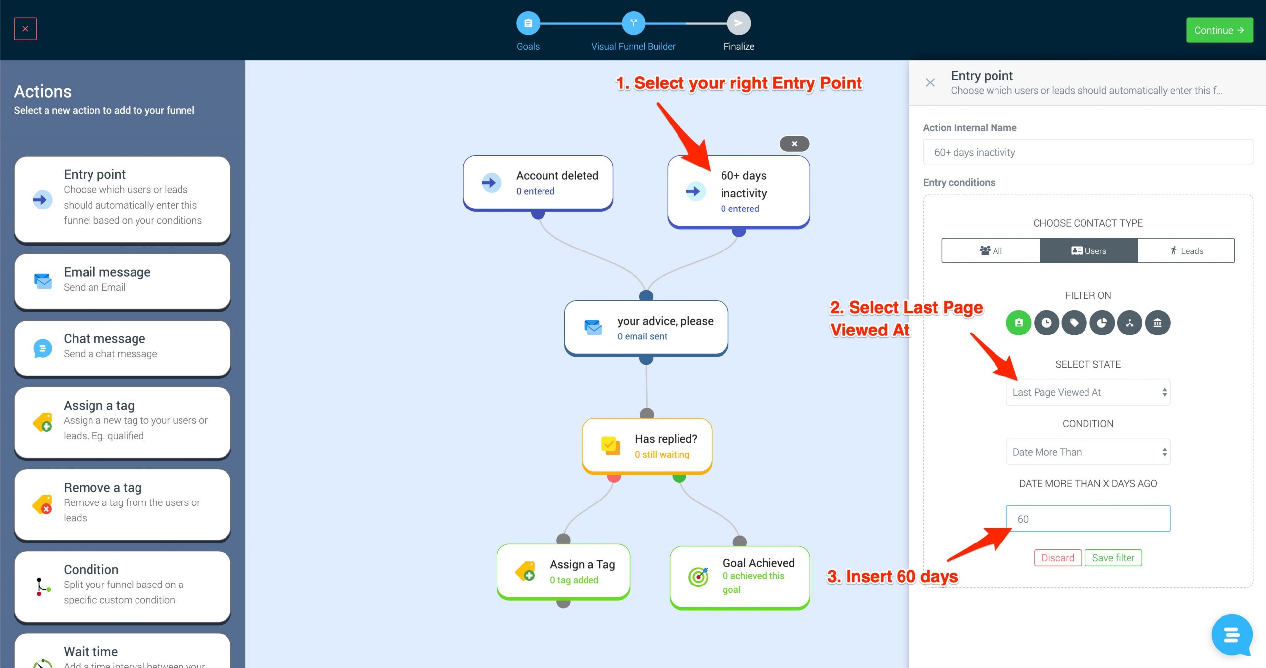 recover churn funnel template editor