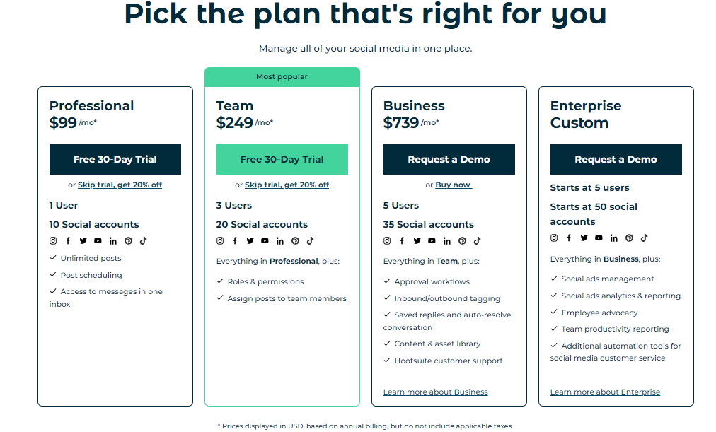 Hootsuite pricing